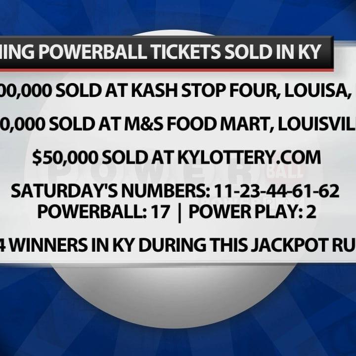 3 Kentucky Lottery players win big in Saturday night's Powerball drawing